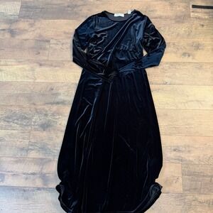 Valerie Stevens Sport Black Velvet Long Sleeve Empire Waist Maxi Dress Medium